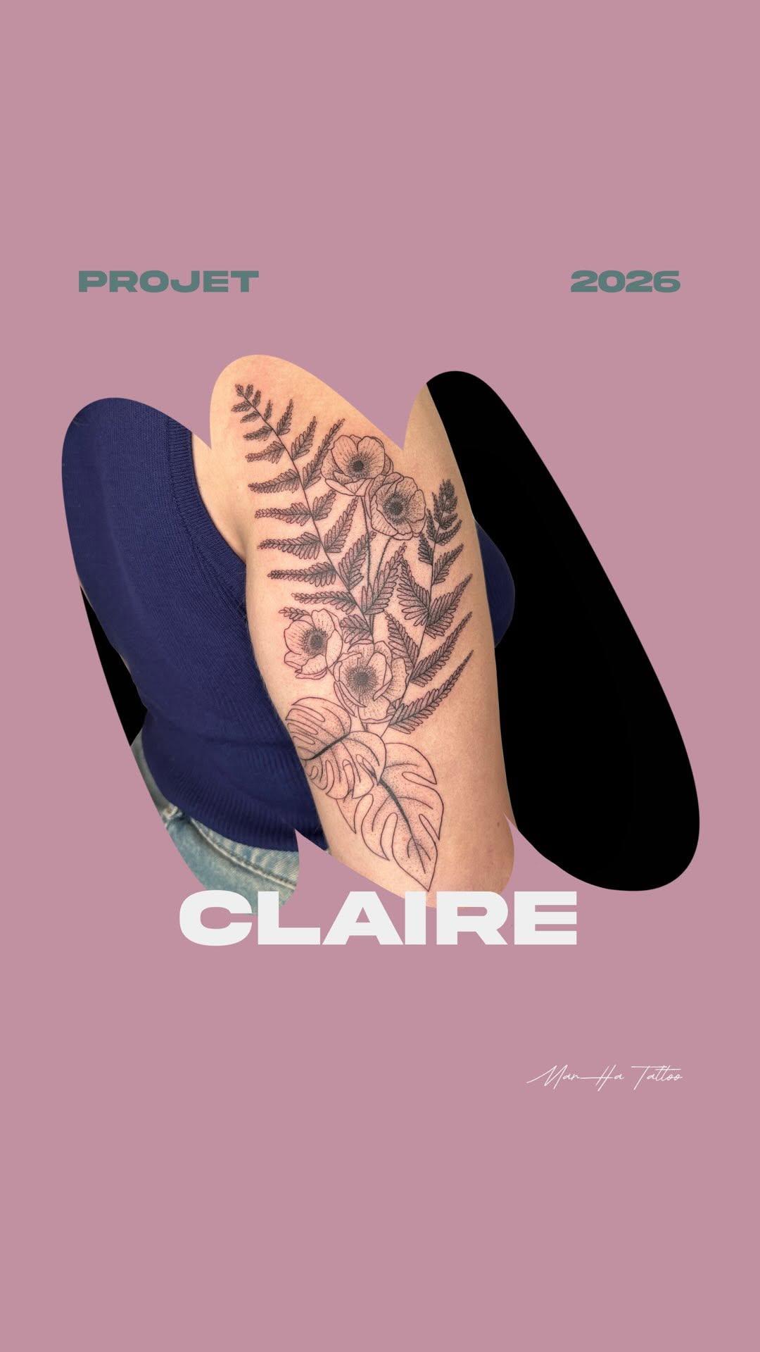 Tatouage fougère et anémones fine line — marha.ttt