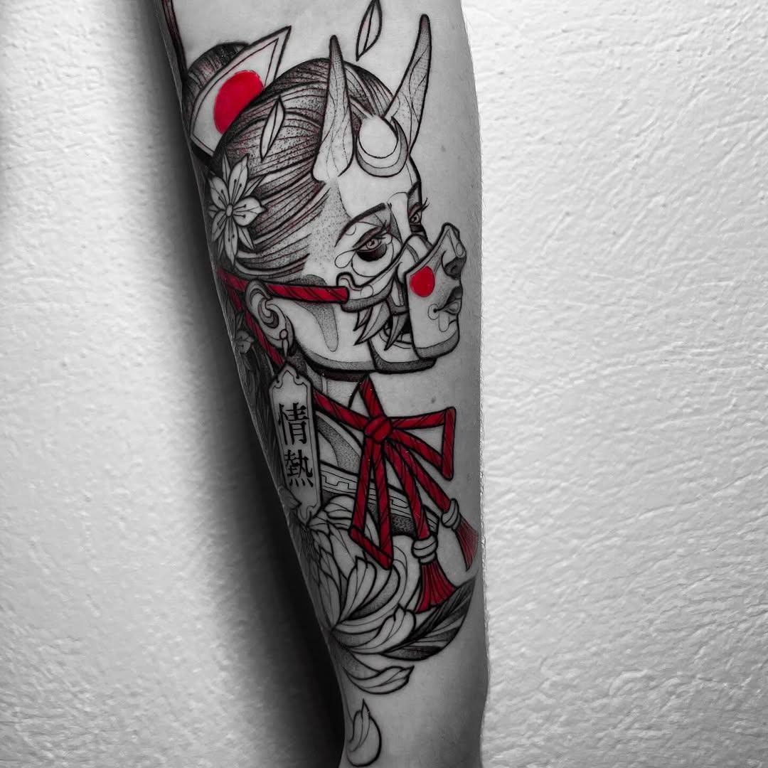 Geisha-hannya black & red, japonais illustratif — batomorao