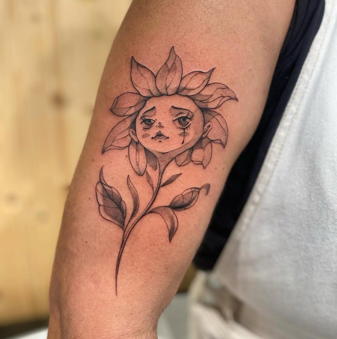 Fleur fine line, flash adopté en convention — danbravo.tattoo