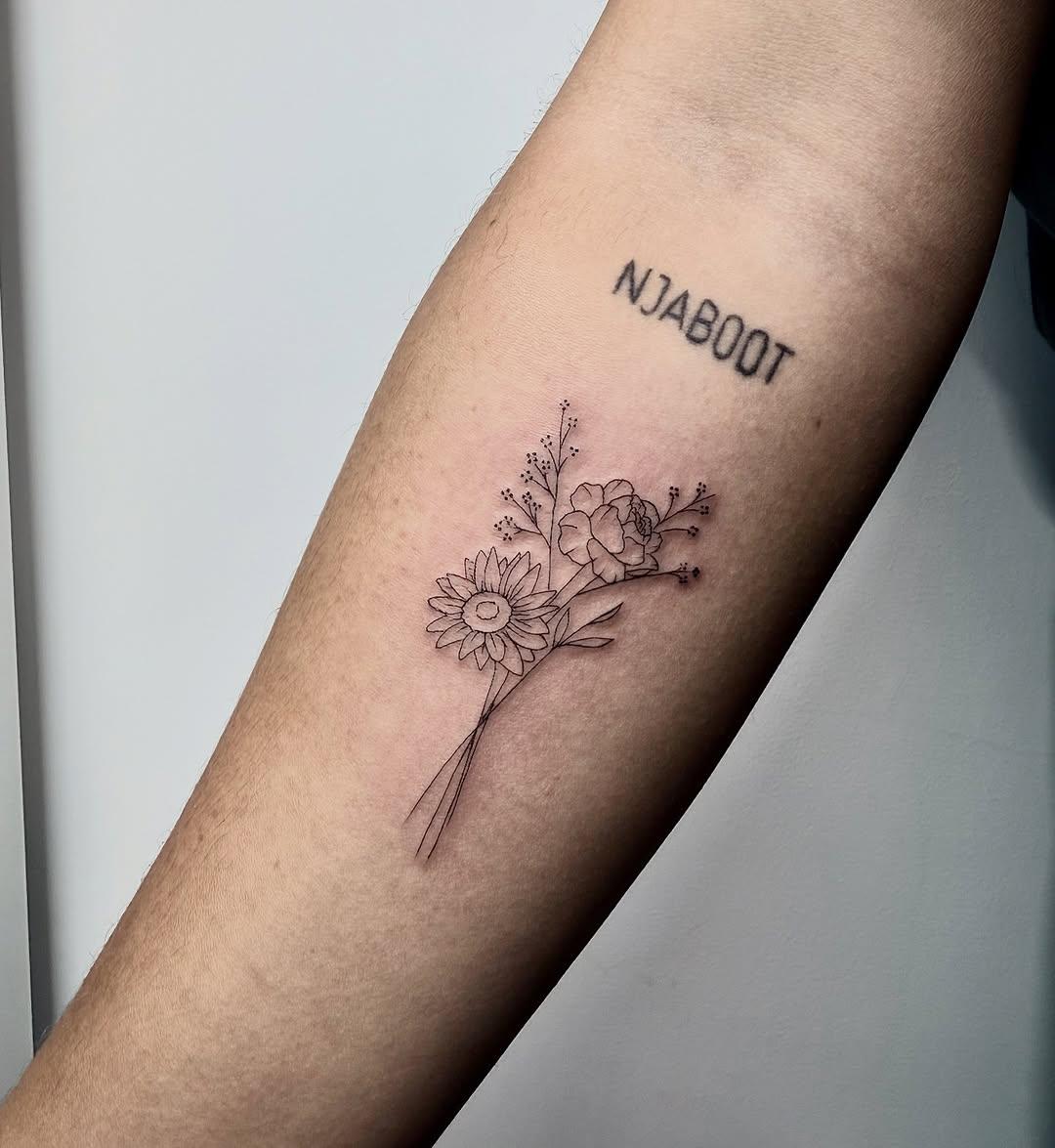 Petit bouquet de fleurs fin — mlle.m.tattoo