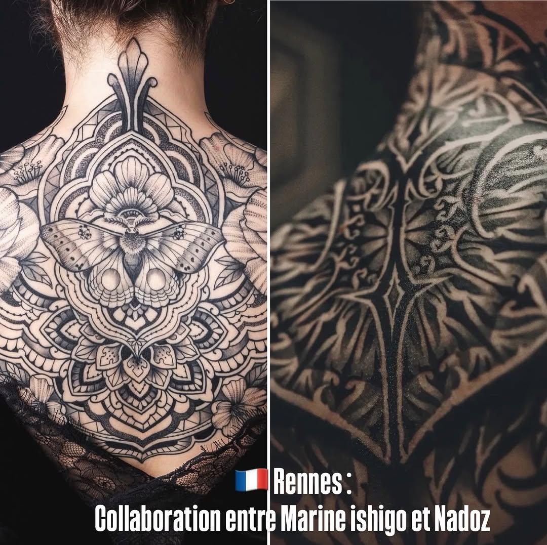 Tatouage mandala ornemental dos — marine_ishigo_tattoo