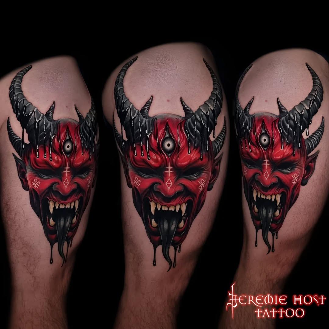 Tatouage masque Oni japonais — jeremiehost_tattoo
