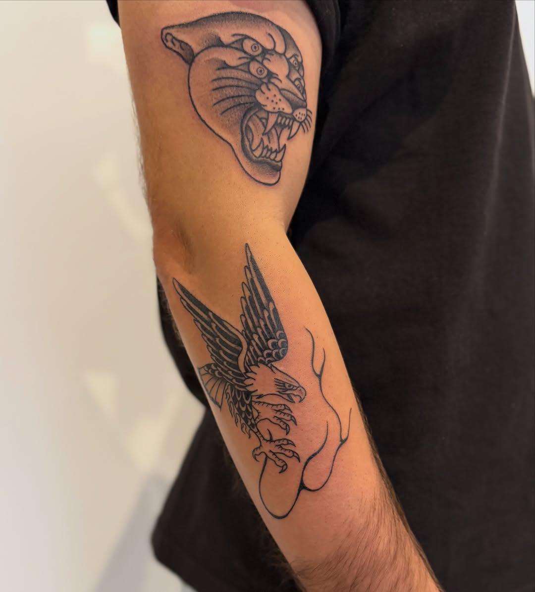 Tatouages panthère et aigle traditionnels — chaztattoo_