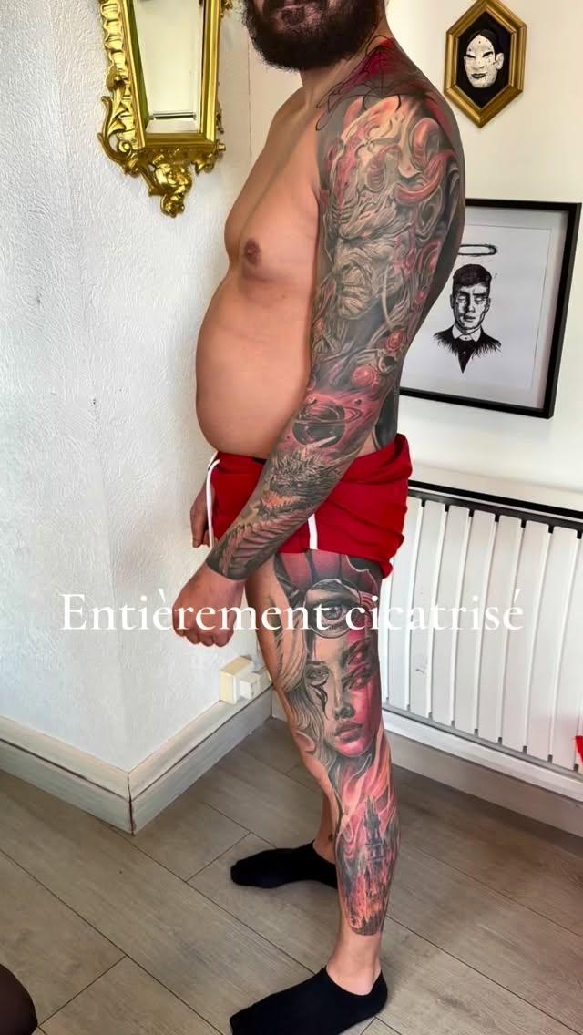 Tatouage Jambe complète noir gris — mederinktattoo_