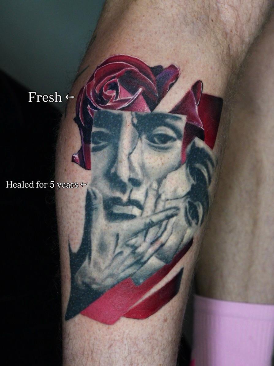 Tatouage Rose et visage mixte — mederinktattoo_