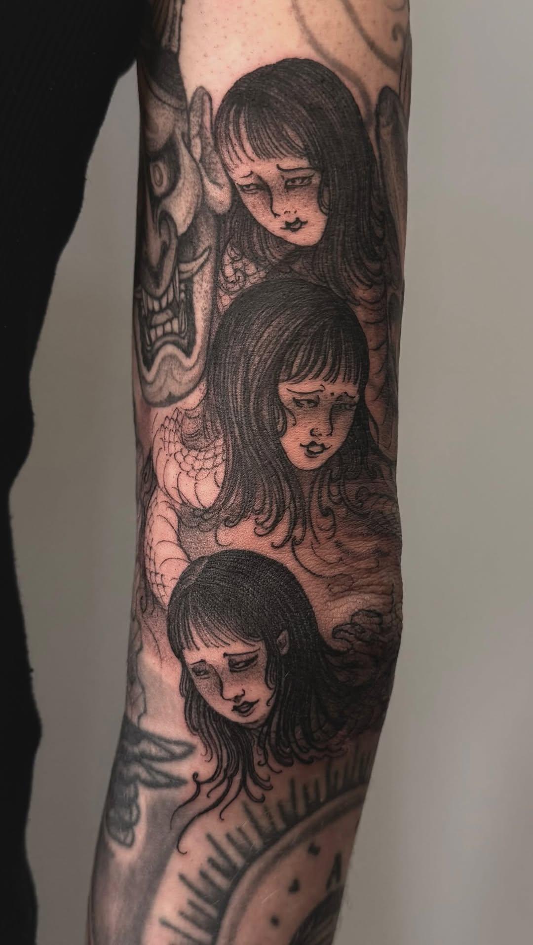 Nure-onna (yokai serpent) blackwork — mr.light_kim