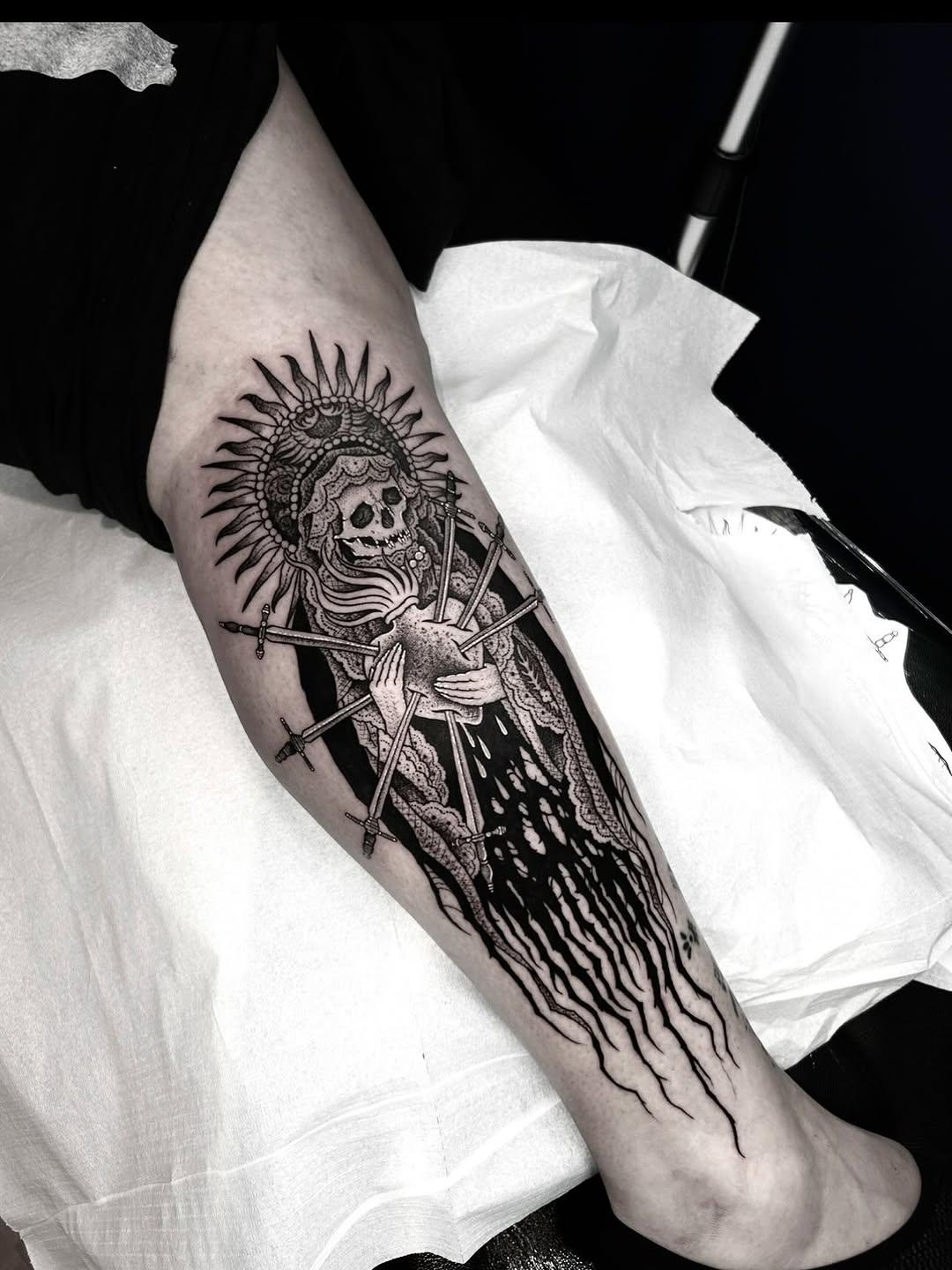Skull skeleton sacred heart tattoo by logur_