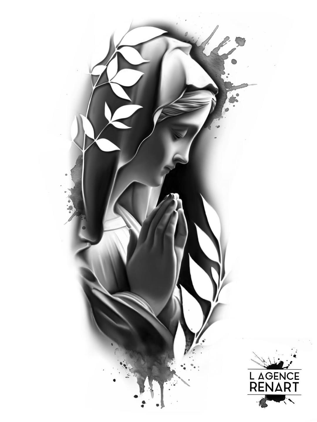 Madone portrait blackwork graphique réaliste