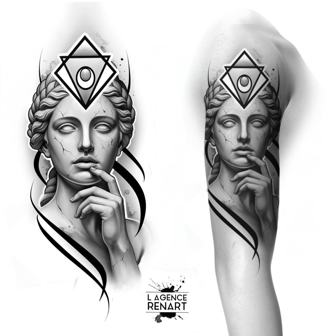 Statue néoclassique portrait réaliste blackwork