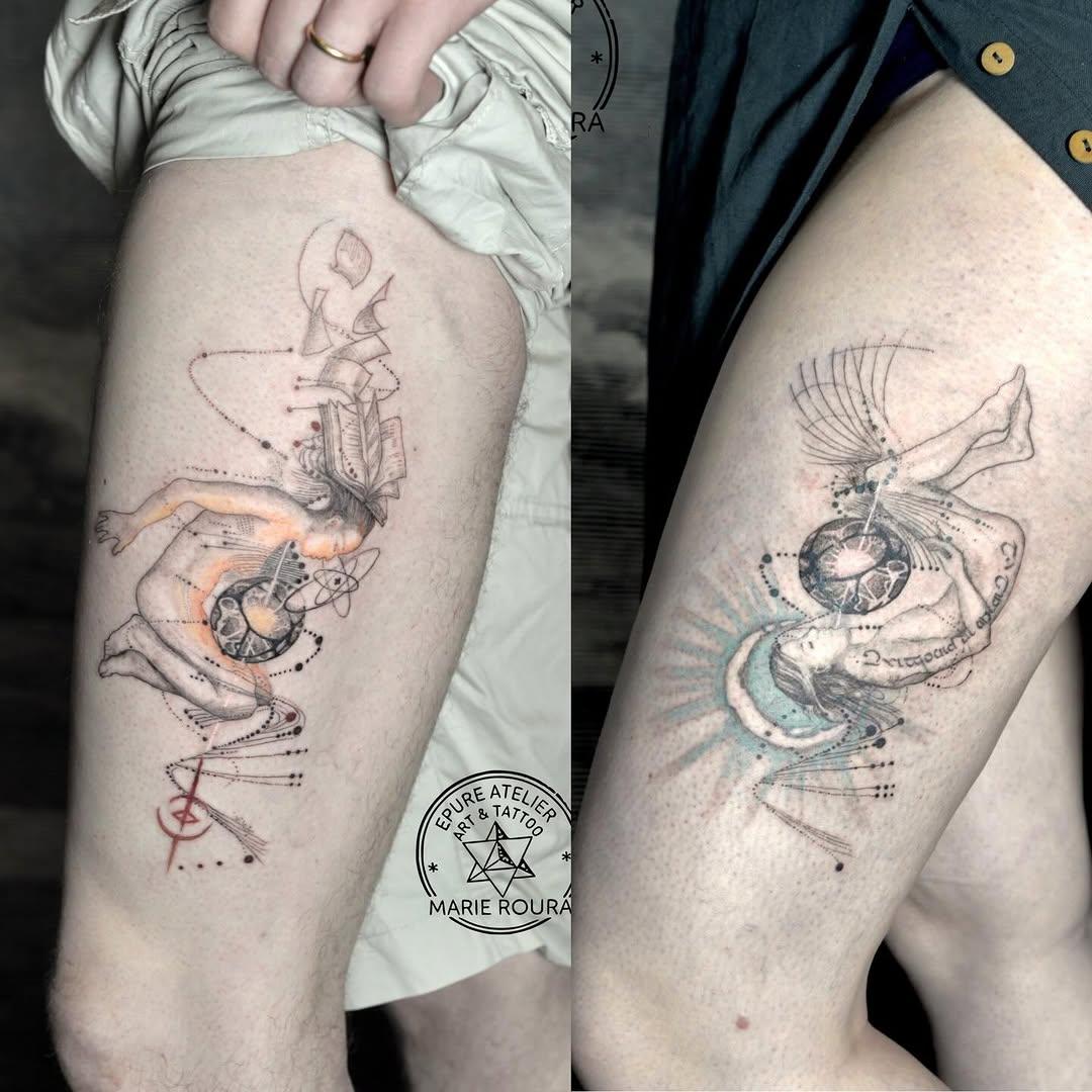 Tatouage Sphères et silhouettes doubles — marieroura.epureatelier