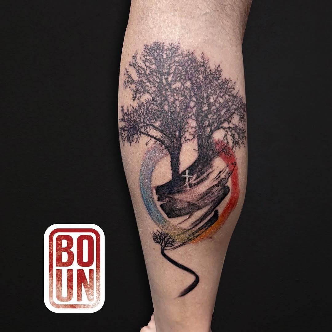 Tatouage Arbre abstrait mains couleur — bobun_tattoo