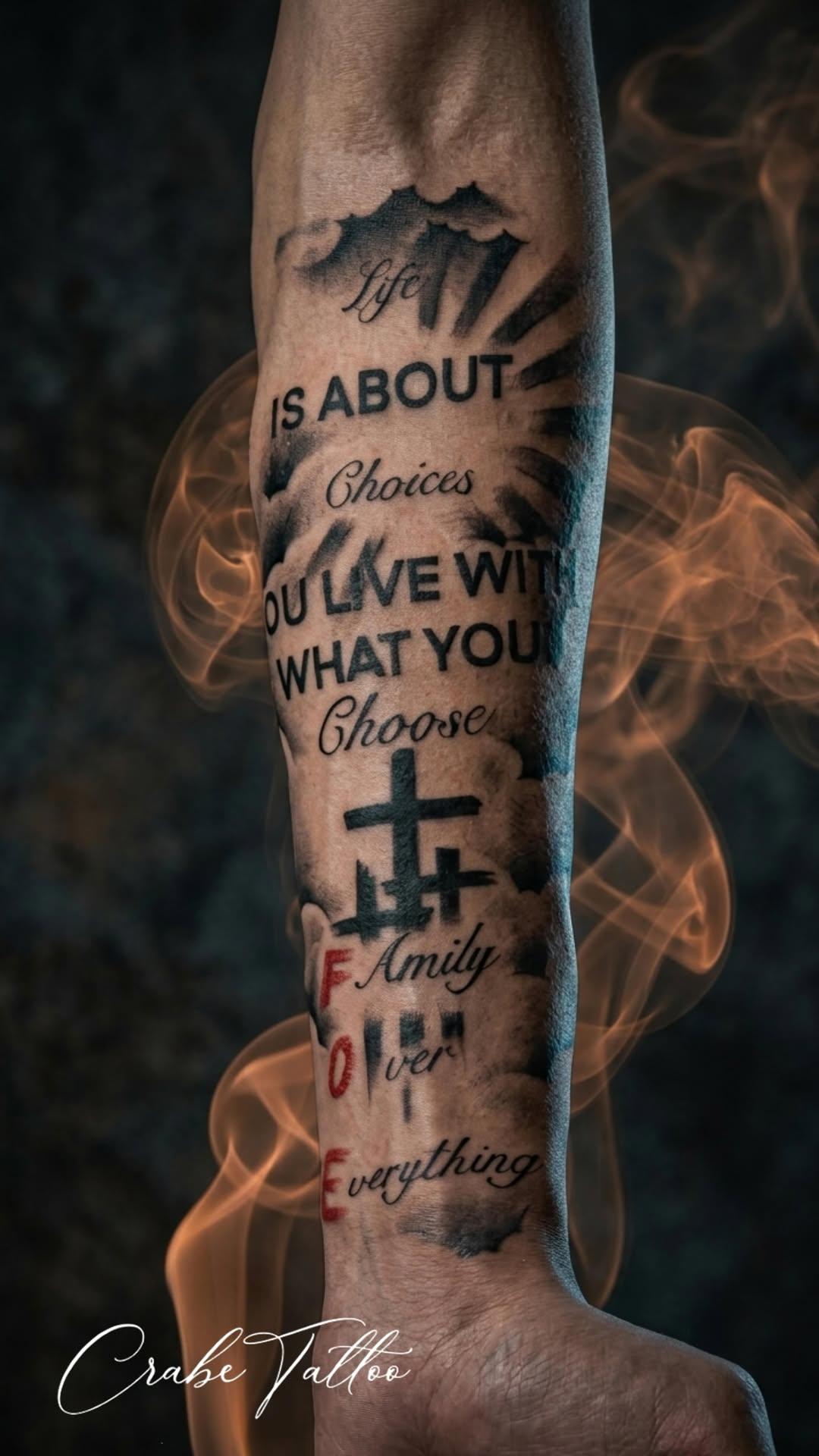 Tatouage lettrage mantra — crabe.tattoo