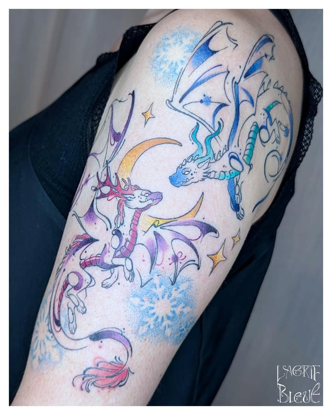 Tatouage Dragon de glace avec flocons — lagrif_bleue