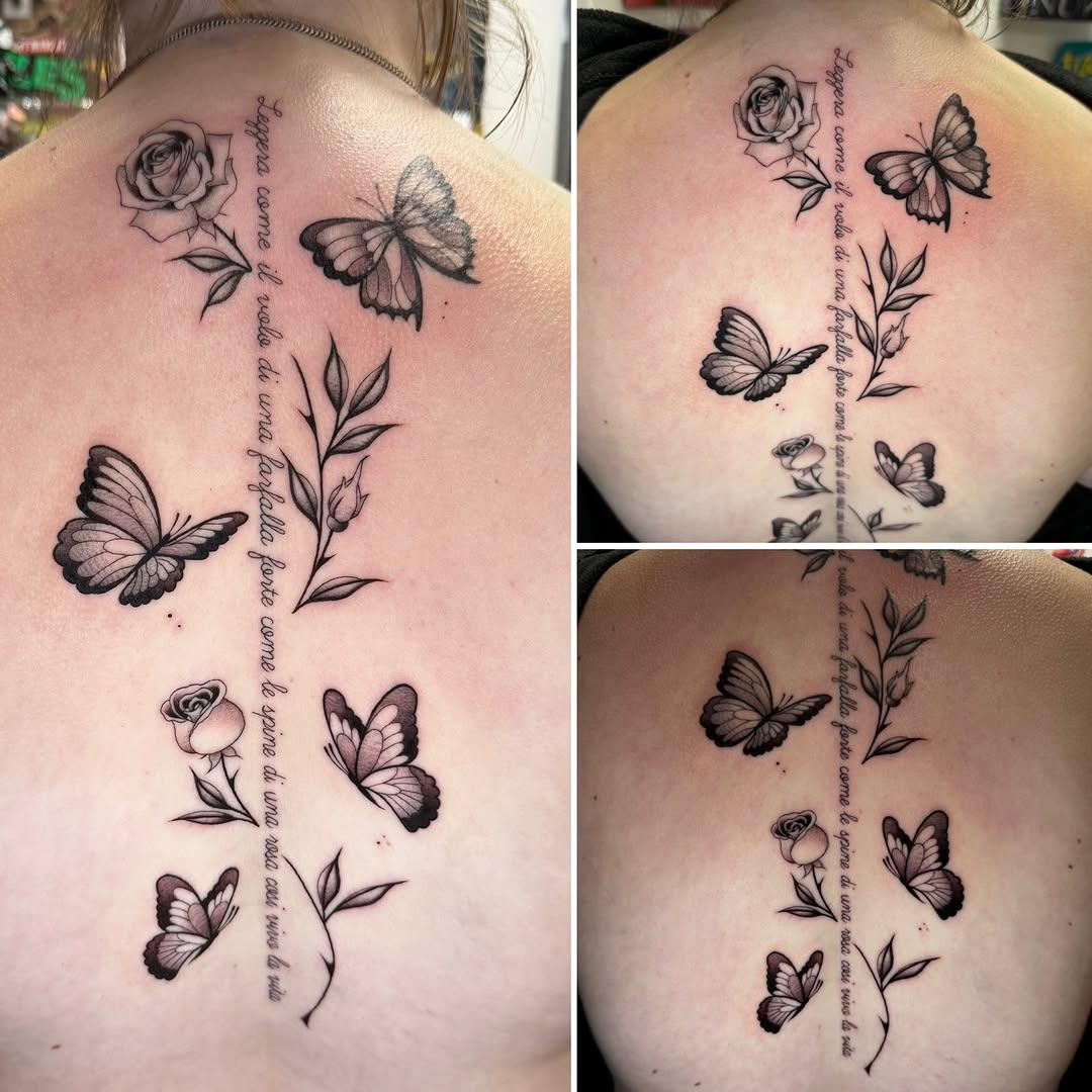 Tatouage Papillon rose fineline — geoff_sin_tattoo