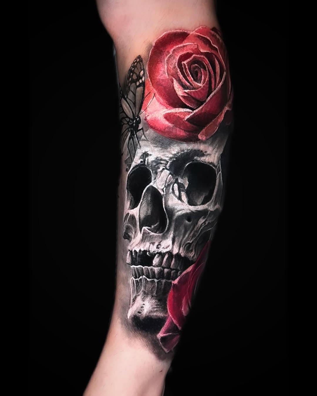Tatouage Crâne rose recouvrement — eternal_ink_beaugency