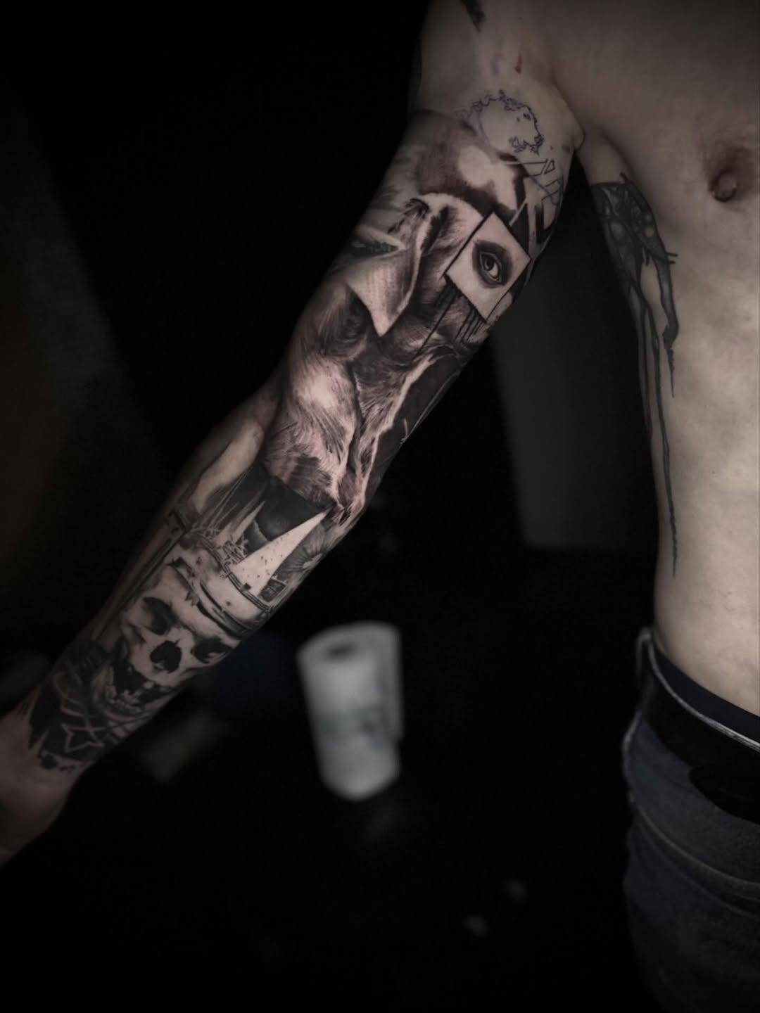Tatouage sleeve animaux surréalisme — trashy_le_salon