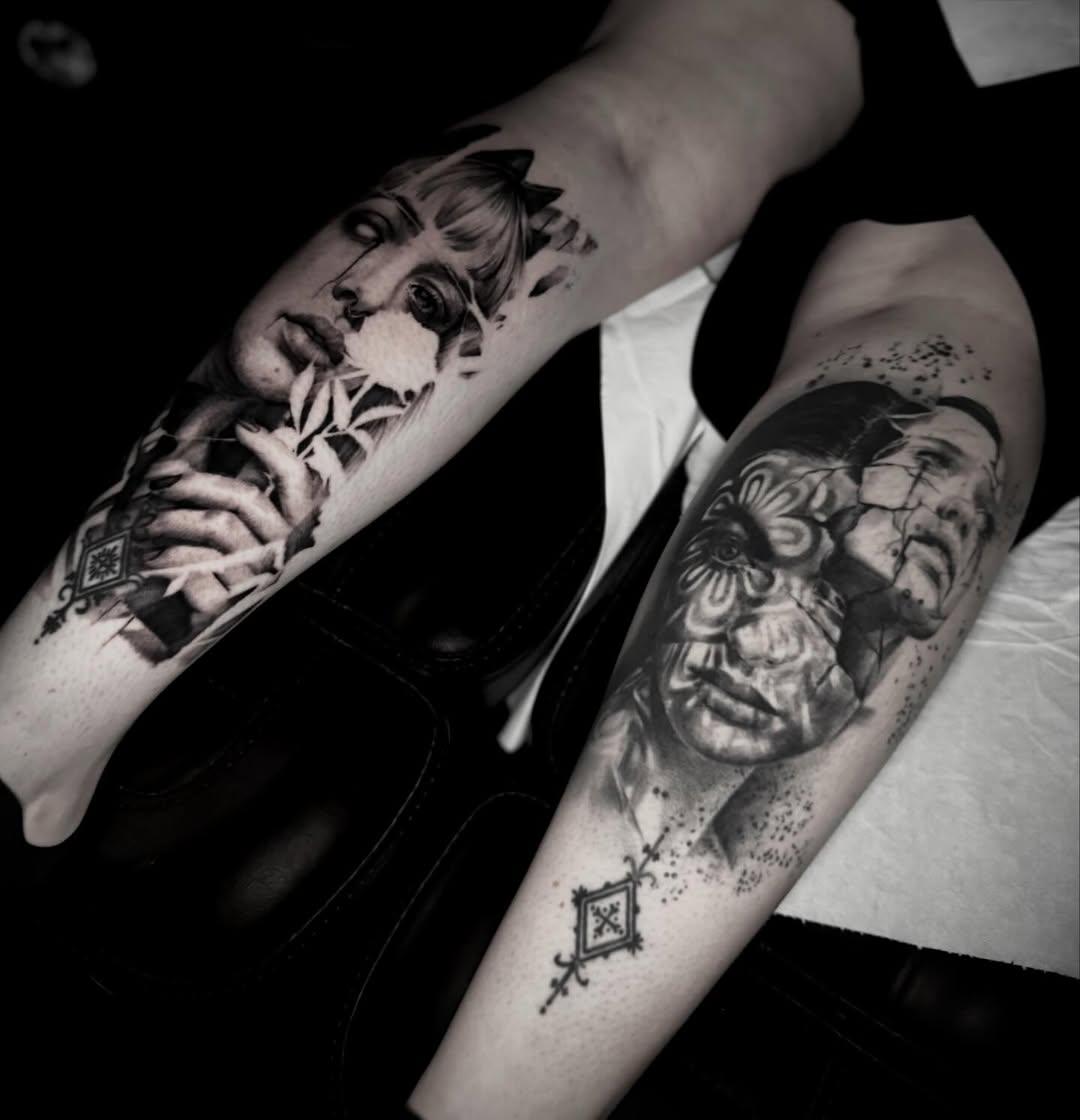 Tatouage mollet oni démon — trashy_le_salon