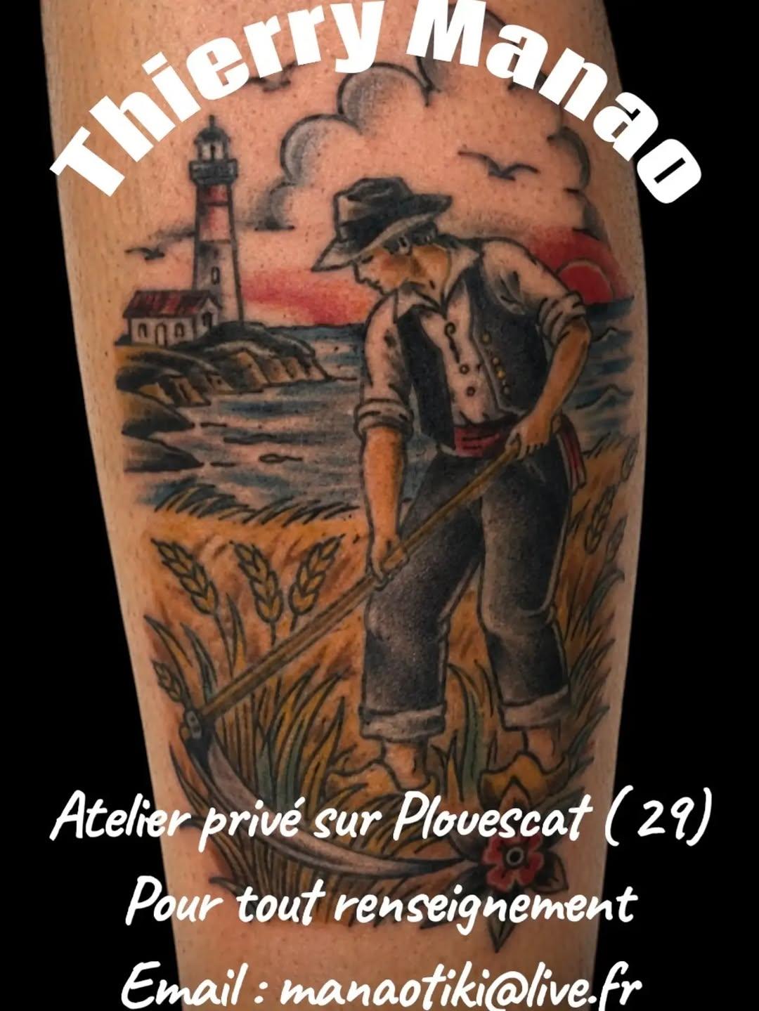 Tatouage Scène maritime phare et marin — thierrymanao