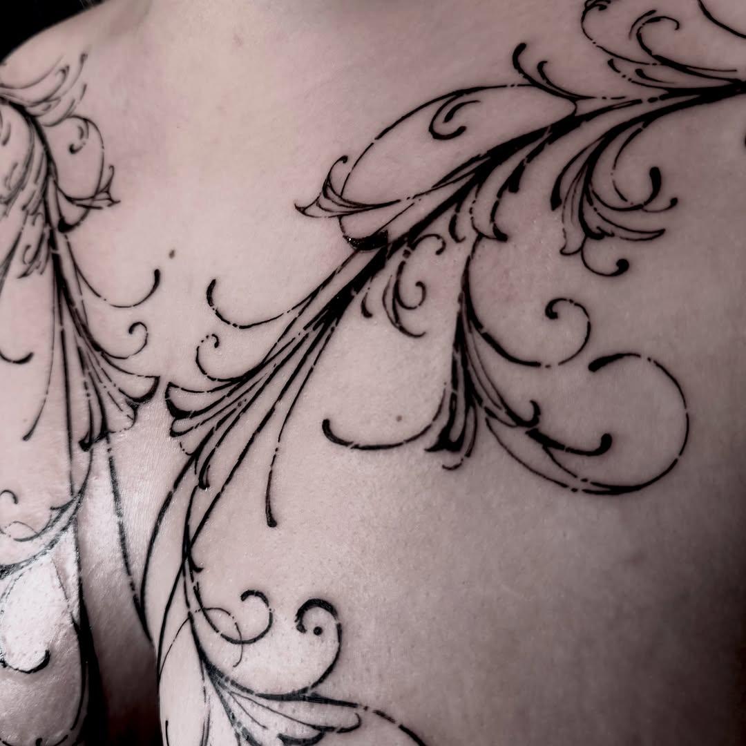 Tatouage ornements floraux gravure — petitgredin