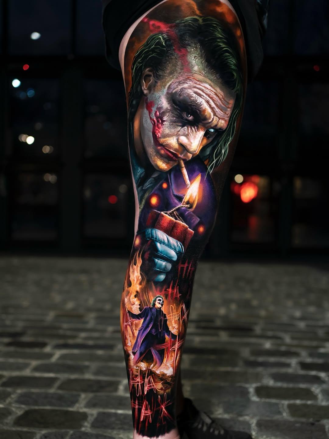 Tatouage Portrait du Joker couleur réaliste — shooby_tattoo
