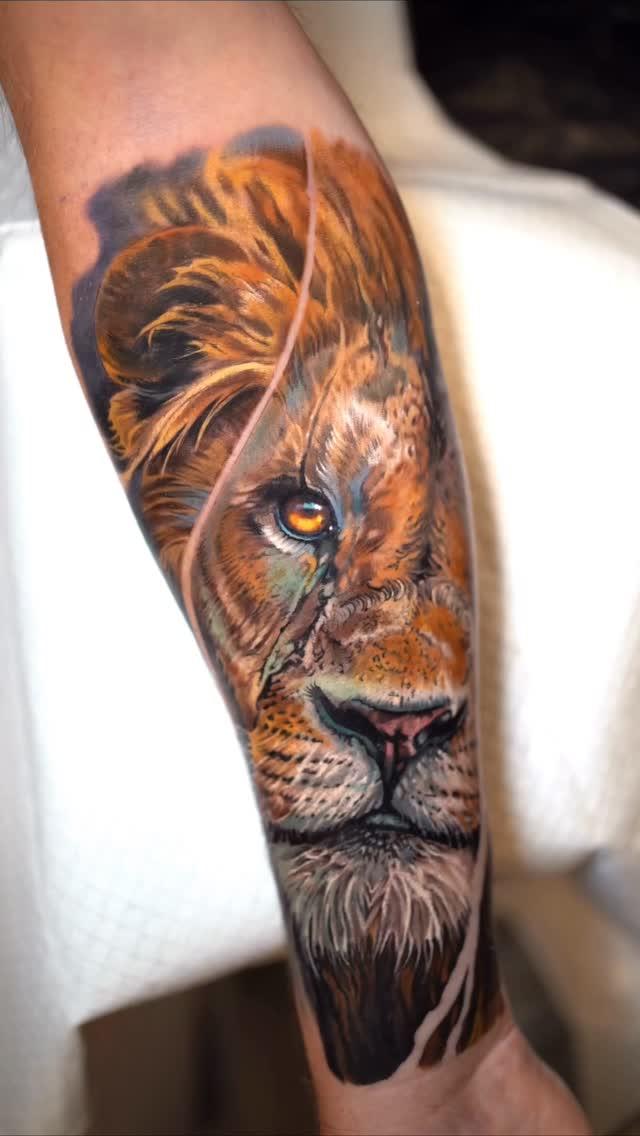 Tatouage Lion hyper-réaliste — shooby_tattoo