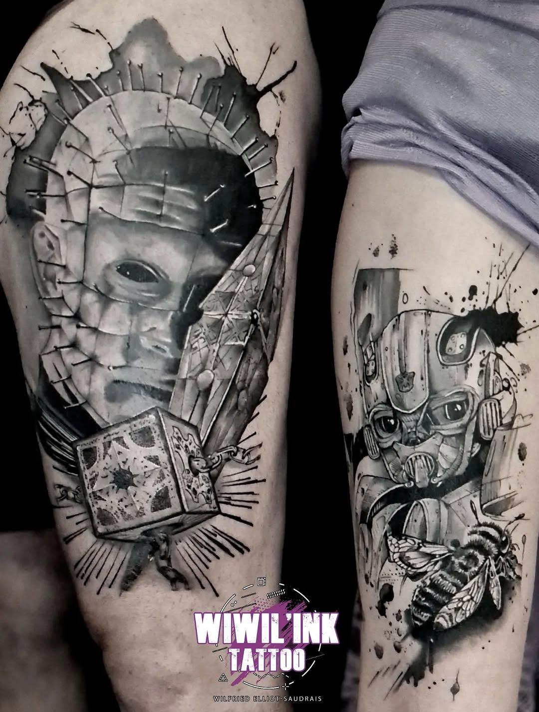 Tatouage portrait réaliste et sombre cuisse — wiwilinktattoo