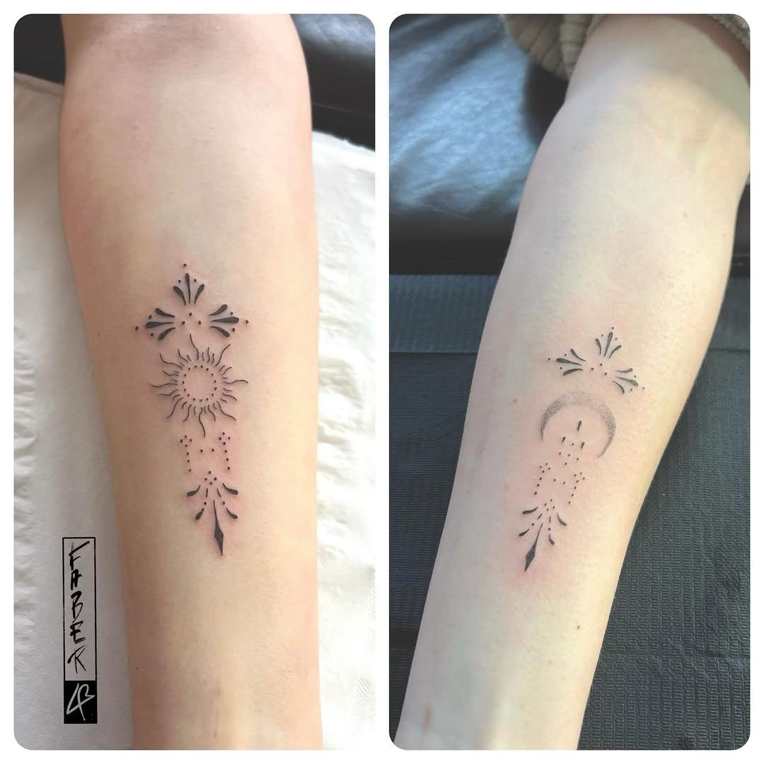 Tatouage soleil lune pointille — faber_ttt