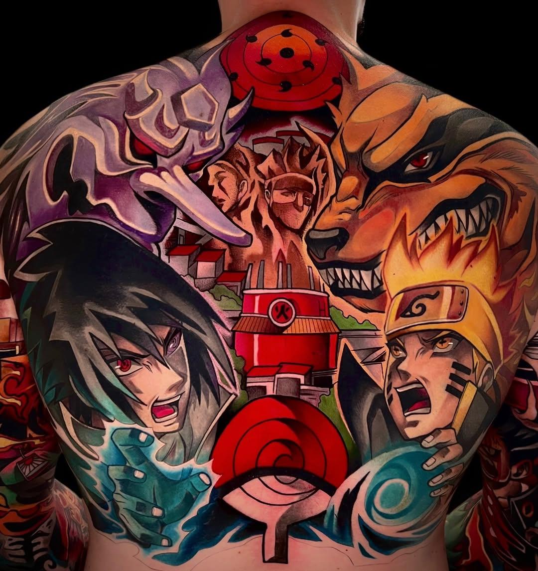 Tatouage Naruto et Sasuke back piece — runotattooer