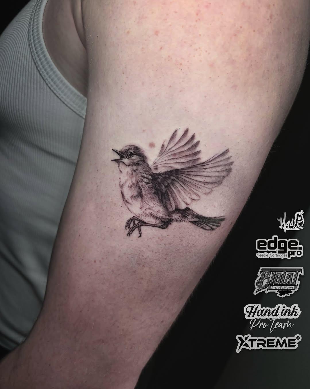 Tatouage oiseau noir gris — a.mase.ink