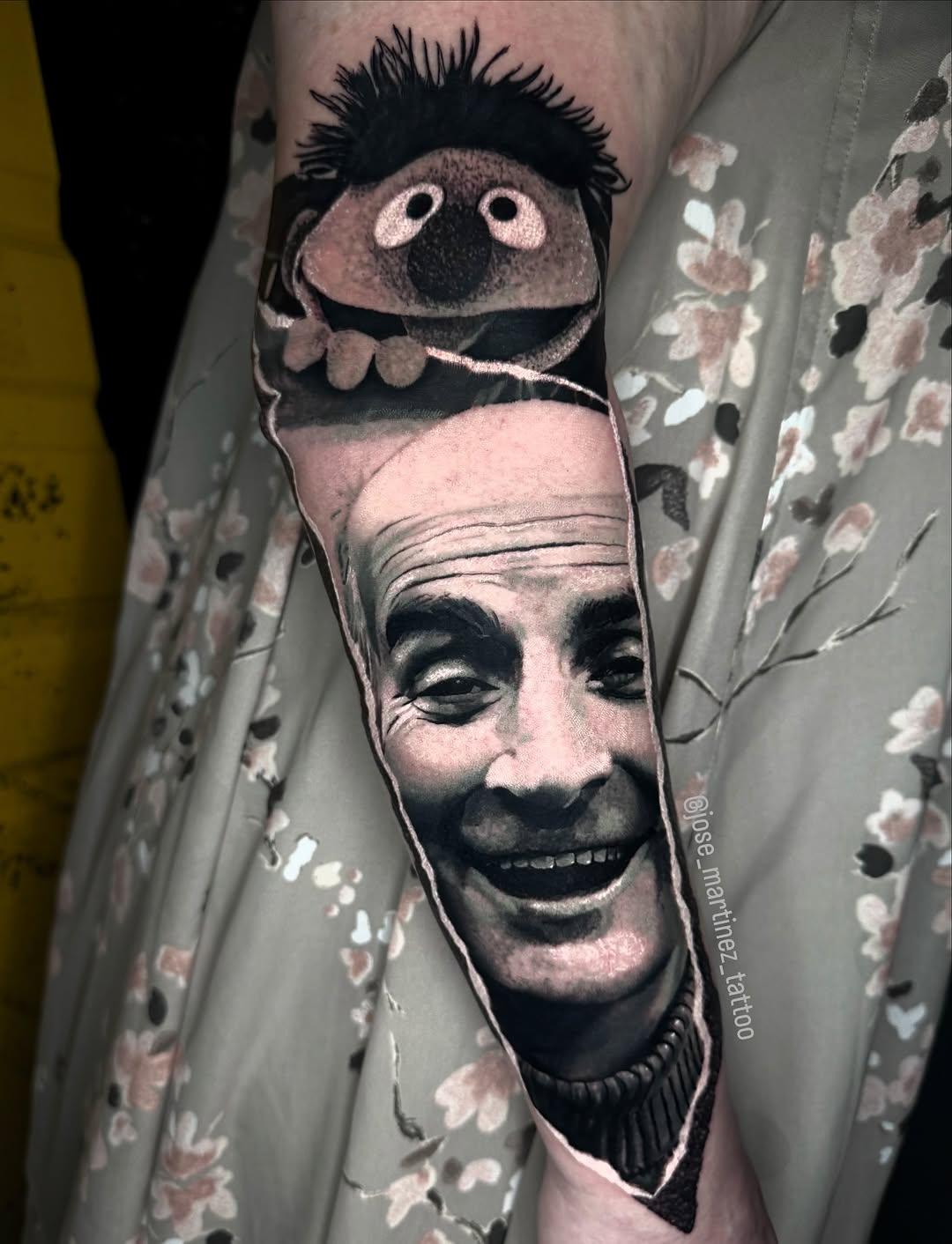 Tatouage Portrait Louis de Funès et Ernest (Muppets) — jose_martinez_tattoo