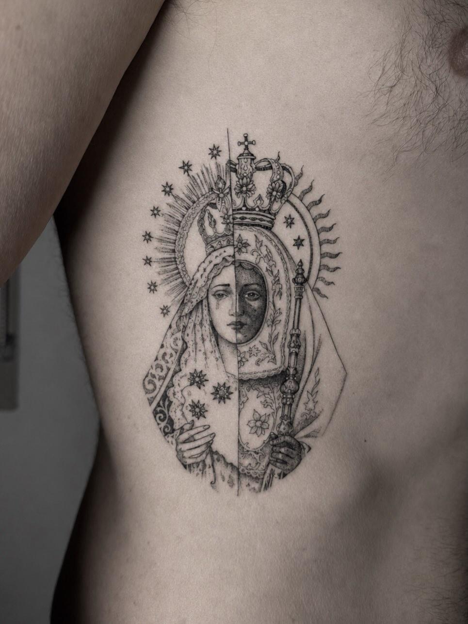 Tatouage Vierge Marie portrait gothique — l_indelebile