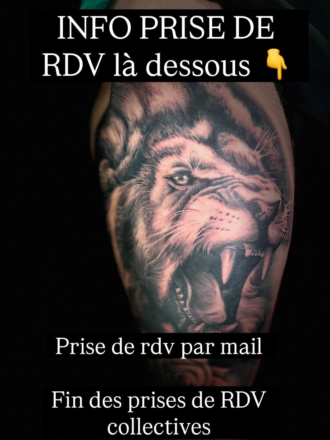 Tatouage Lion réaliste mollet — morgensterntattoo