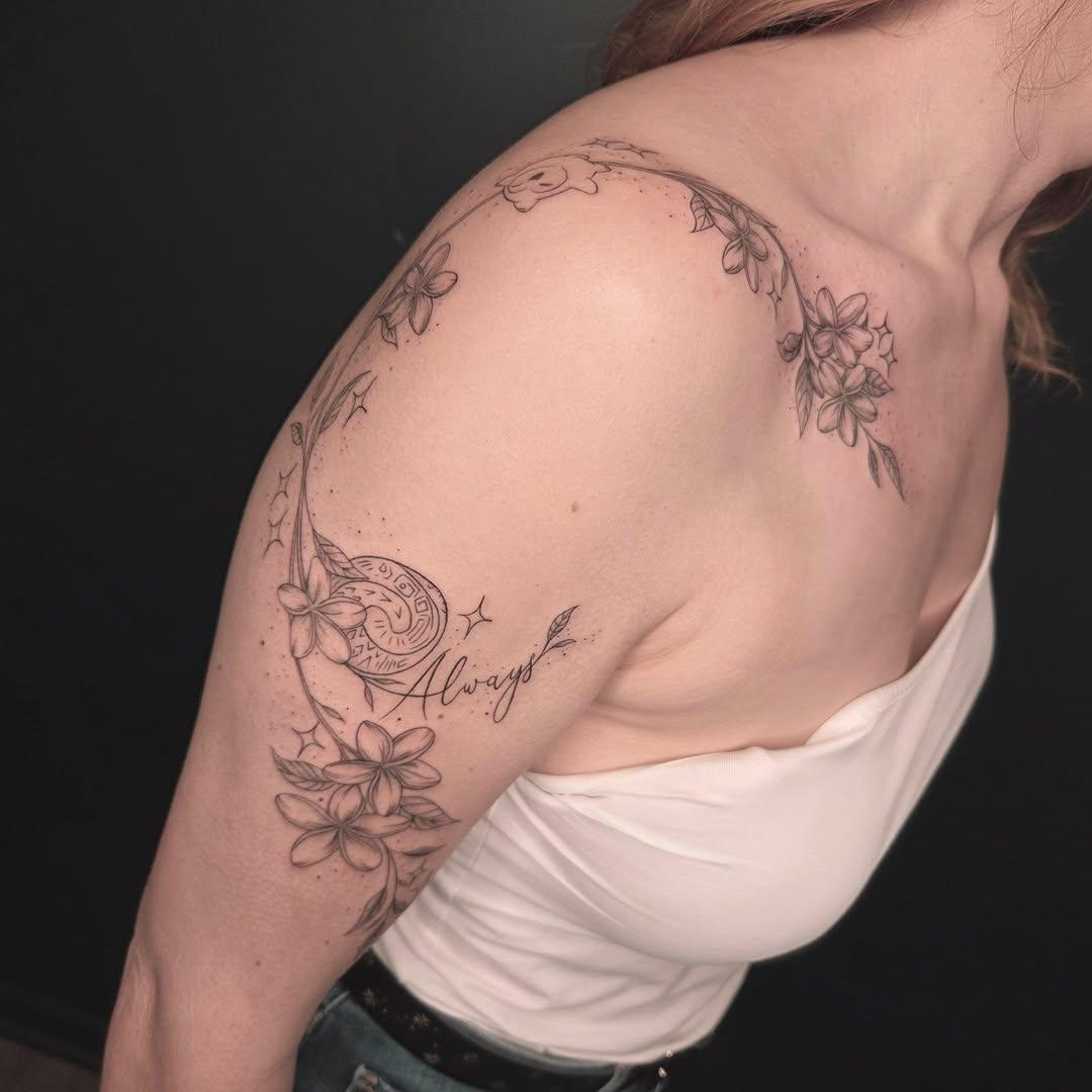 Tatouage Fleurs et éléments Disney colorés — vaema.ink