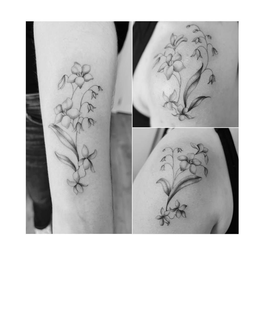 Tatouage Pied d'alouette, violettes, muguet - trois identiques — atelier.rose.imaginaire