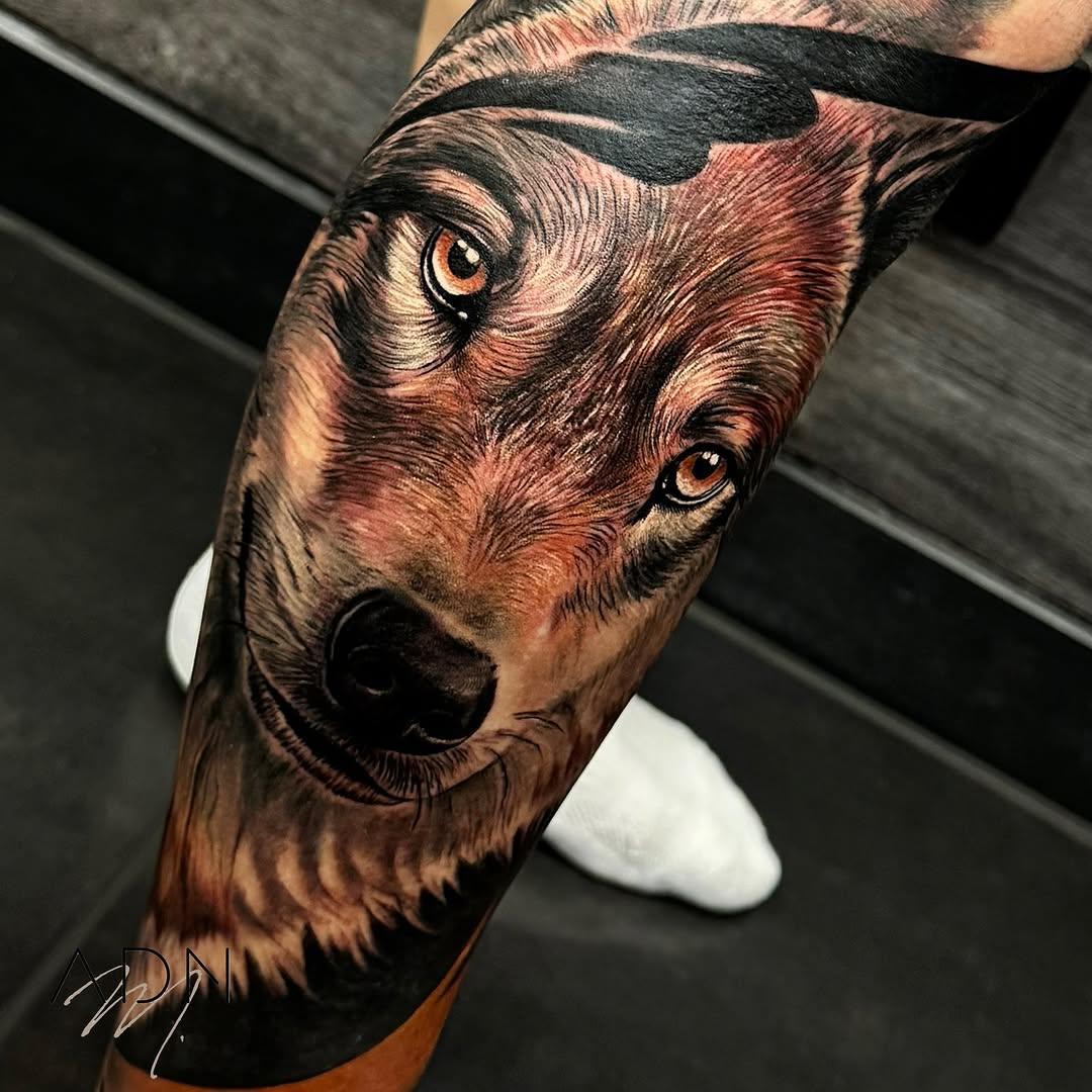 Tatouage Jambe complète paysage couleur — myleneadntattoo