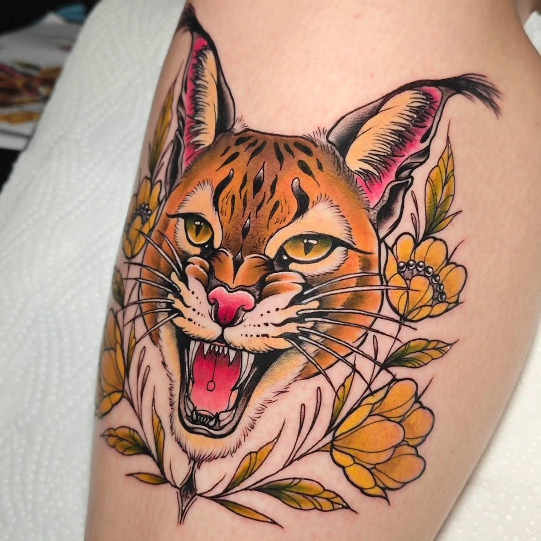 Tatouage Lynx néo-trad tibia — guibs.r