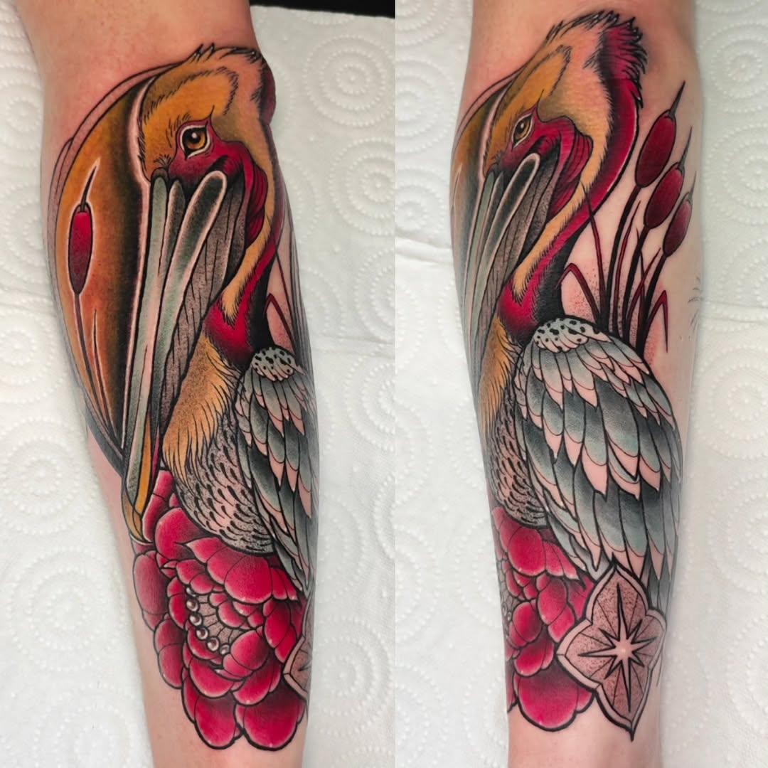 Tatouage Pélican et pivoine — guibs.r