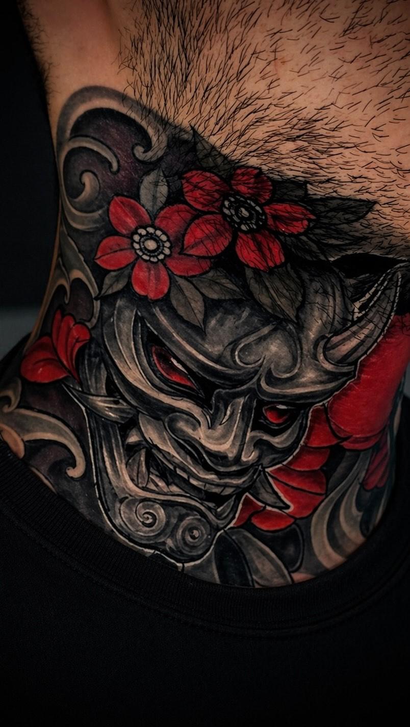 Tatouage Démon oni irezumi au cou — balthazars_11