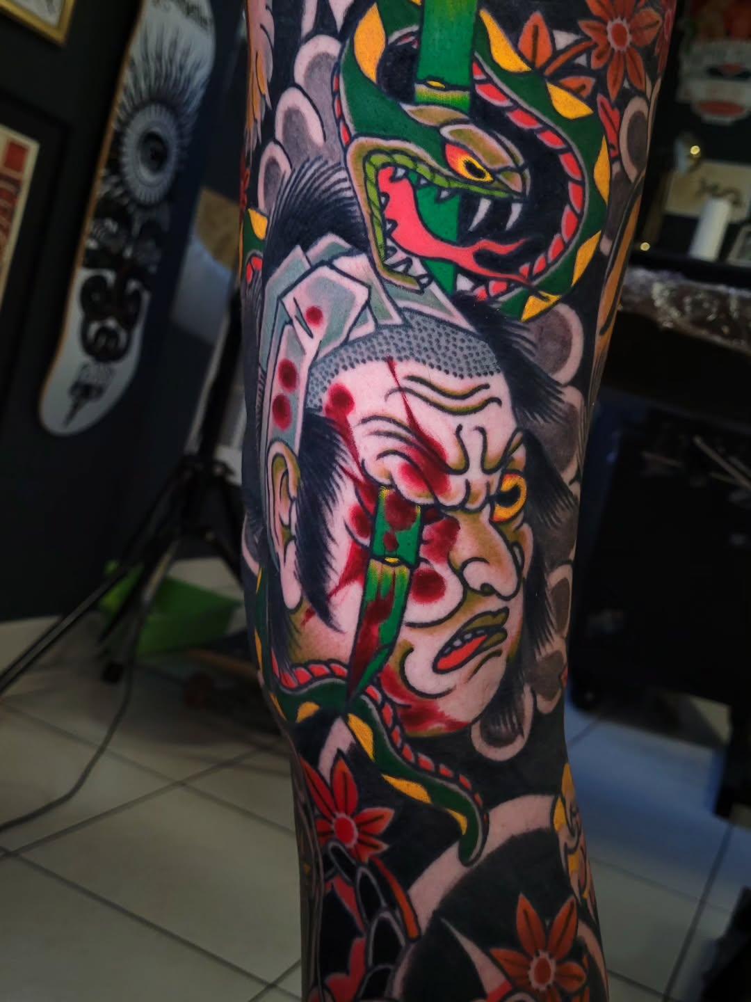 Tatouage Namakubi manche jambe — ghis_melou_tattooer