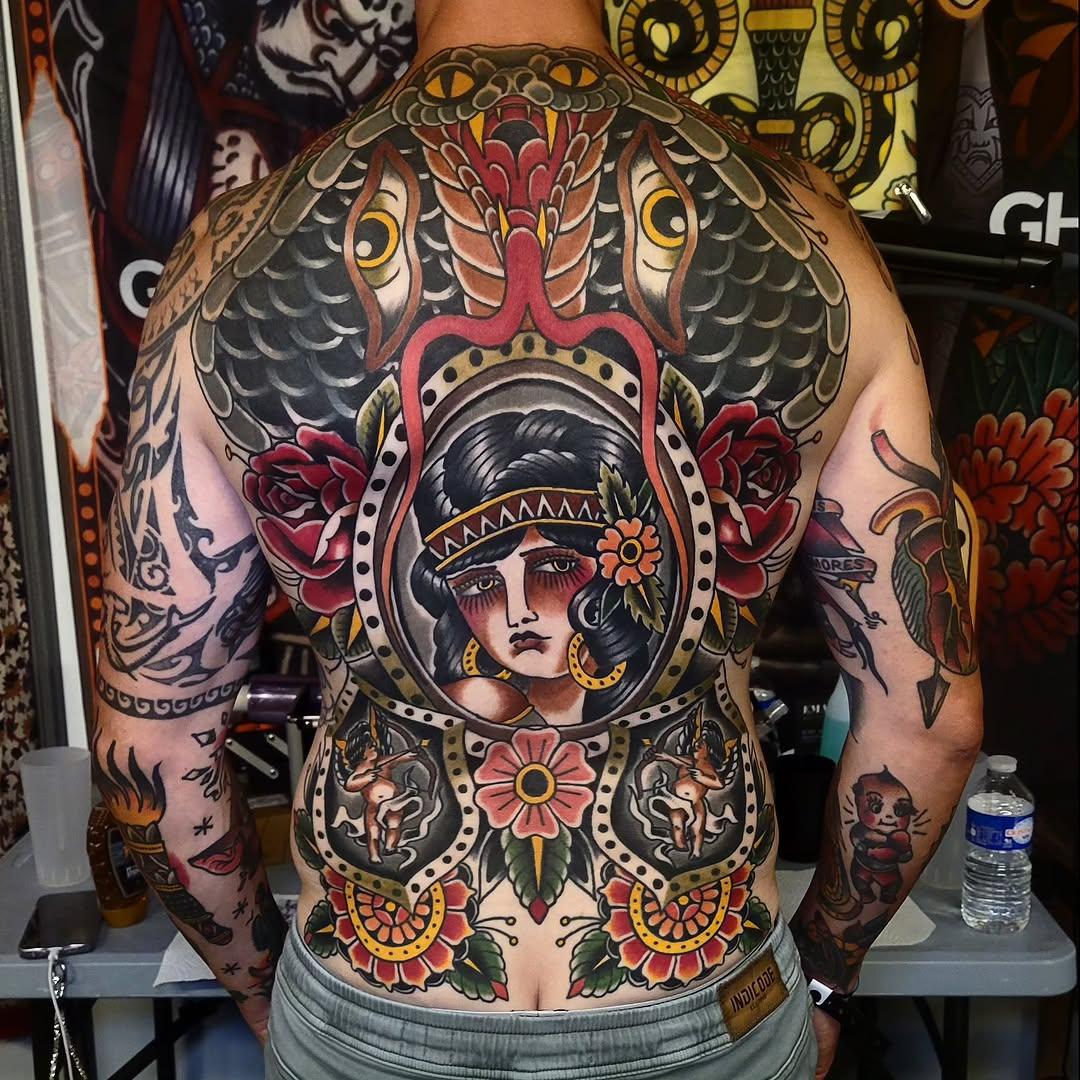 Tatouage Composition couleur poitrine et bras — ghis_melou_tattooer