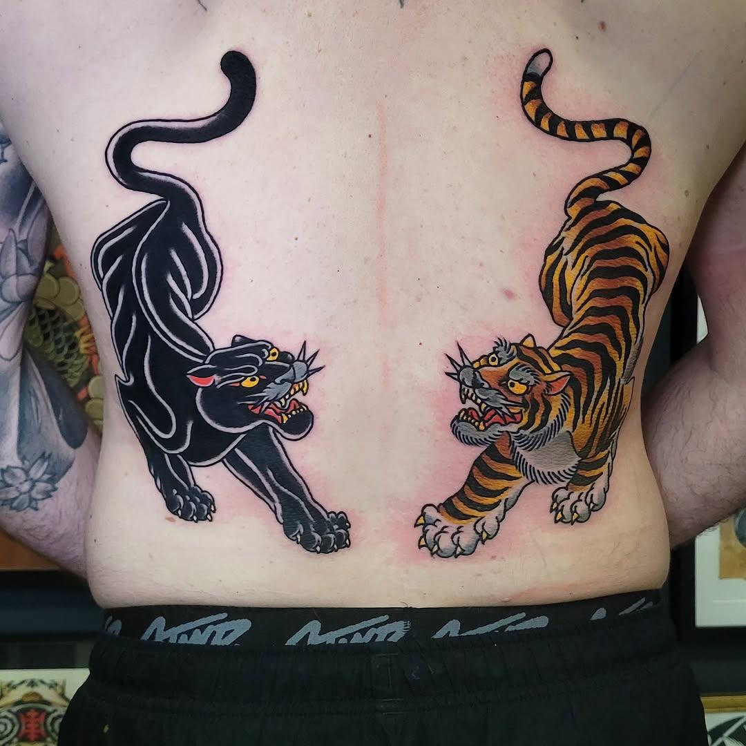 Tatouage Panthère et tigre couleur — ghis_melou_tattooer