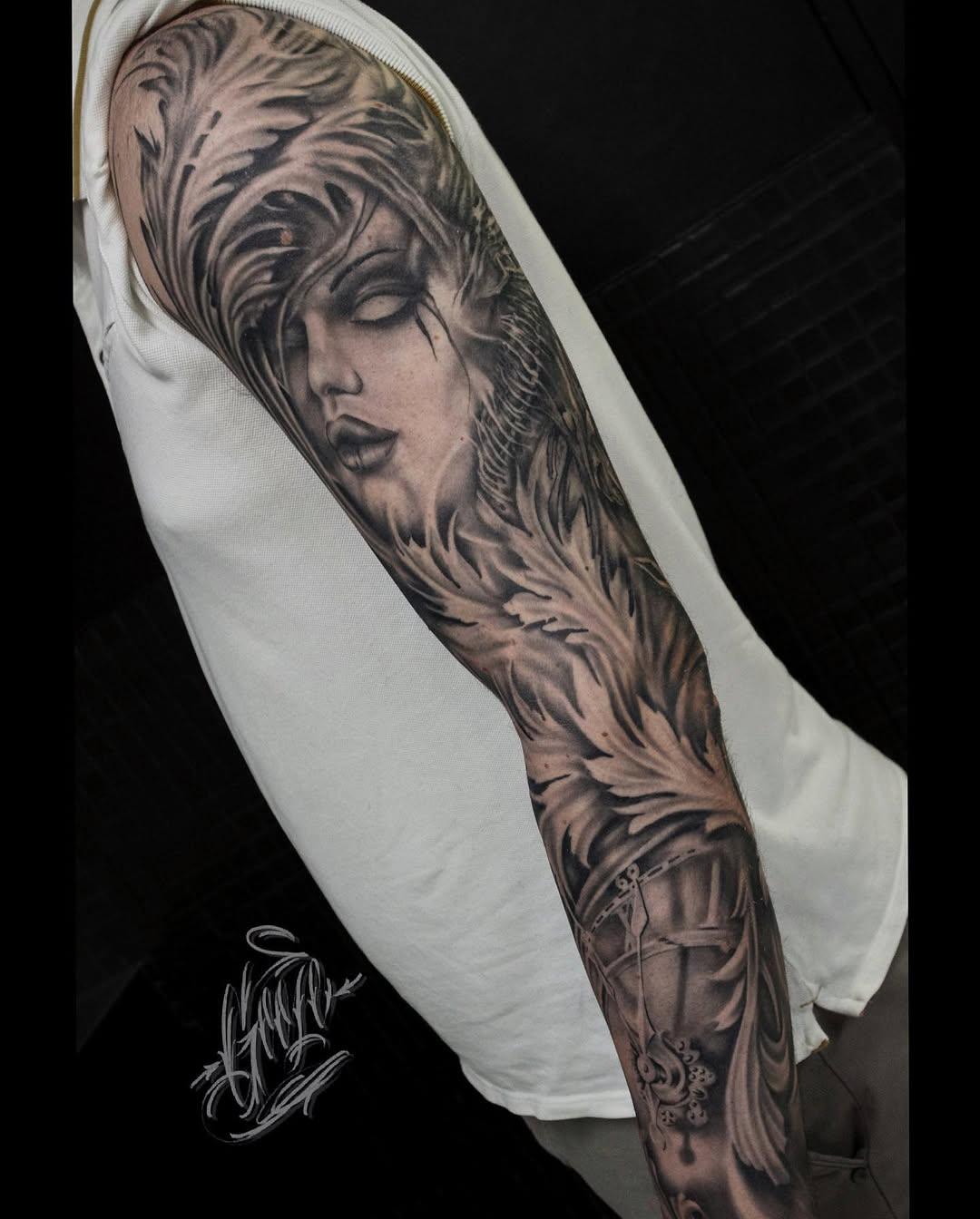 Tatouage Sleeve femme réaliste — anser_tattoo