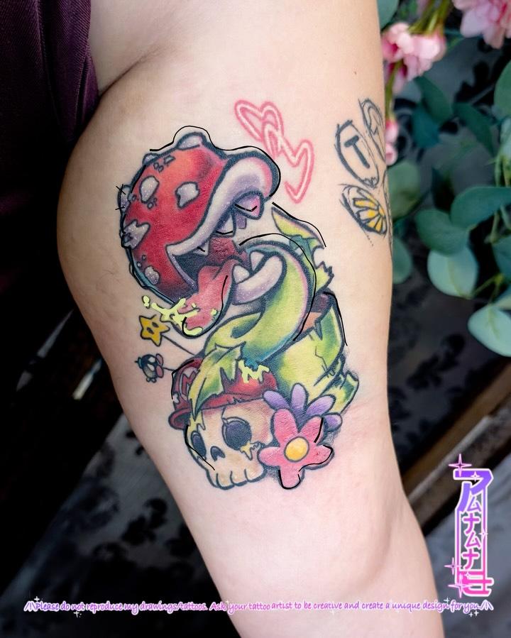 Tatouage créature-champignon cartoon couleur cicatrisé — patate_masquee