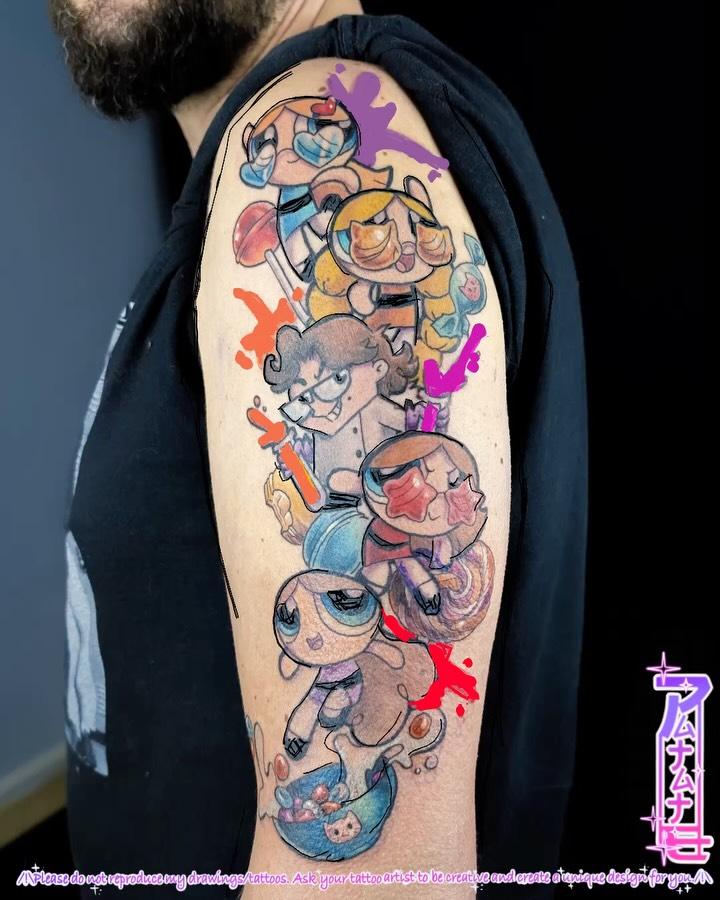 Tatouage super nanas Powerpuff cartoon couleur — patate_masquee