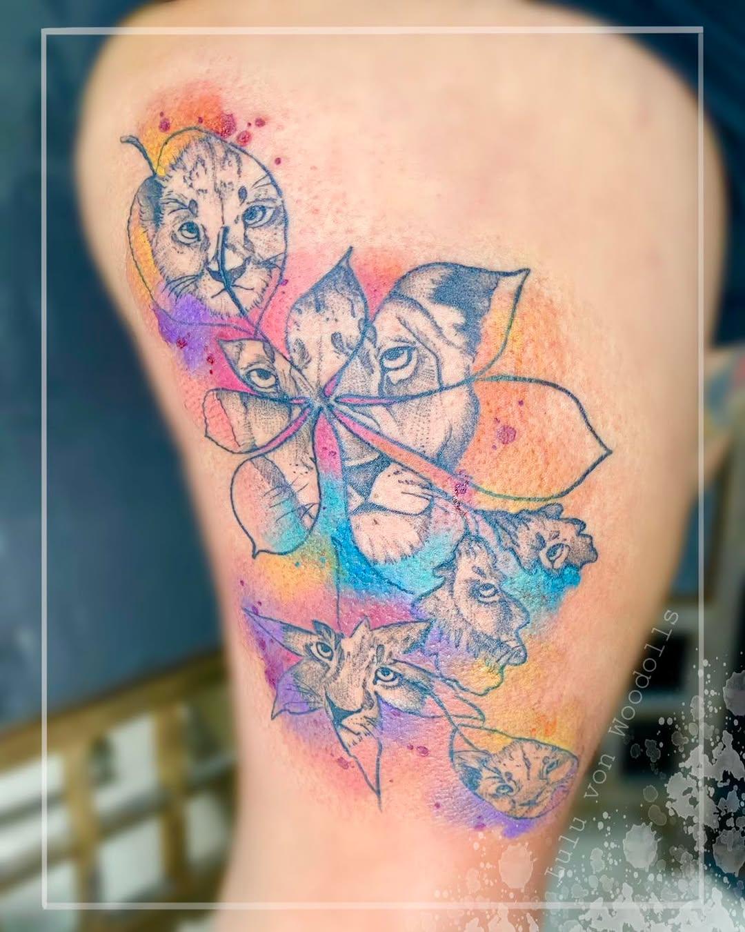 Tatouage léo aquarelle couleur — woodollscreation