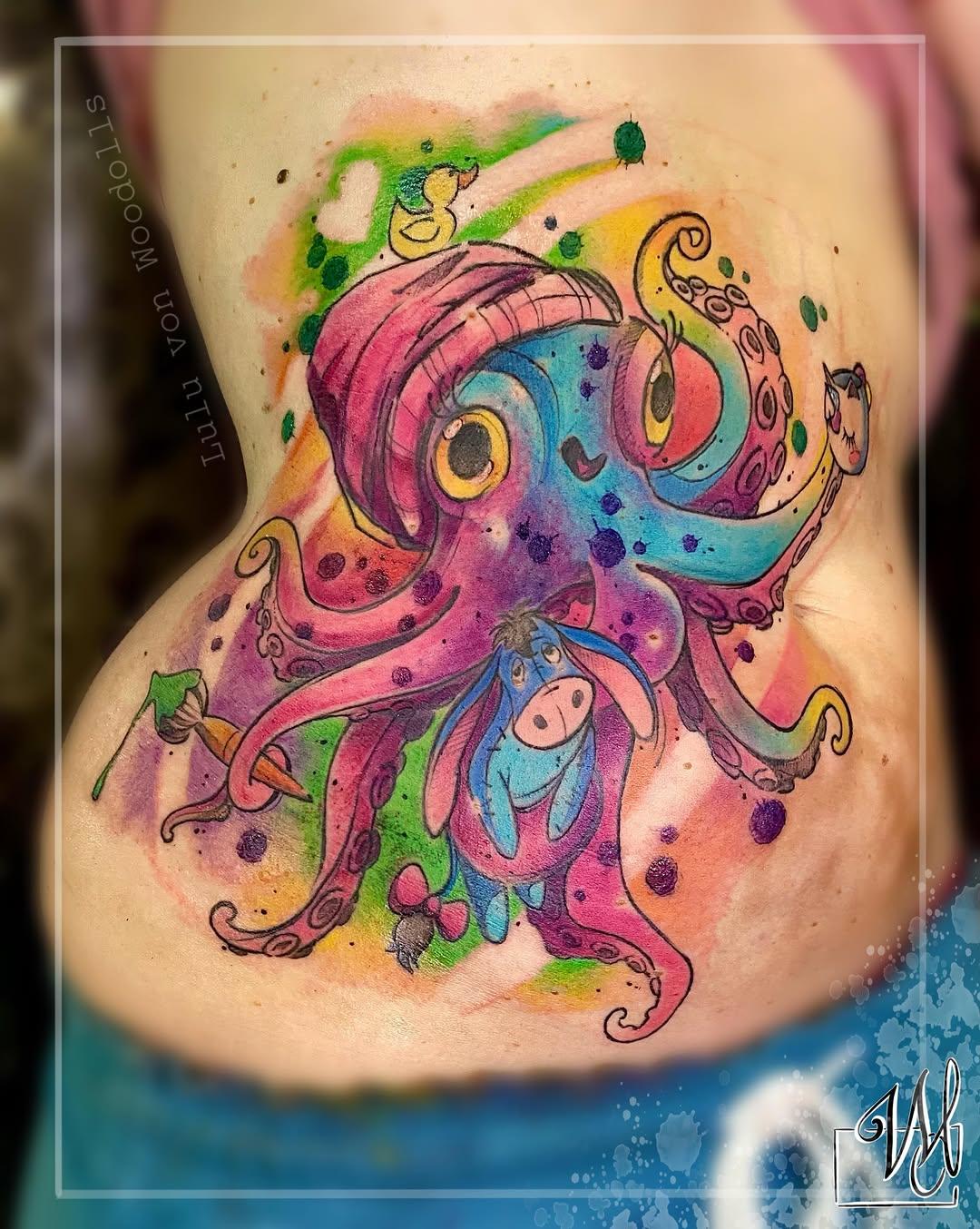 Tatouage créature à tentacules aquarelle abstrait — woodollscreation