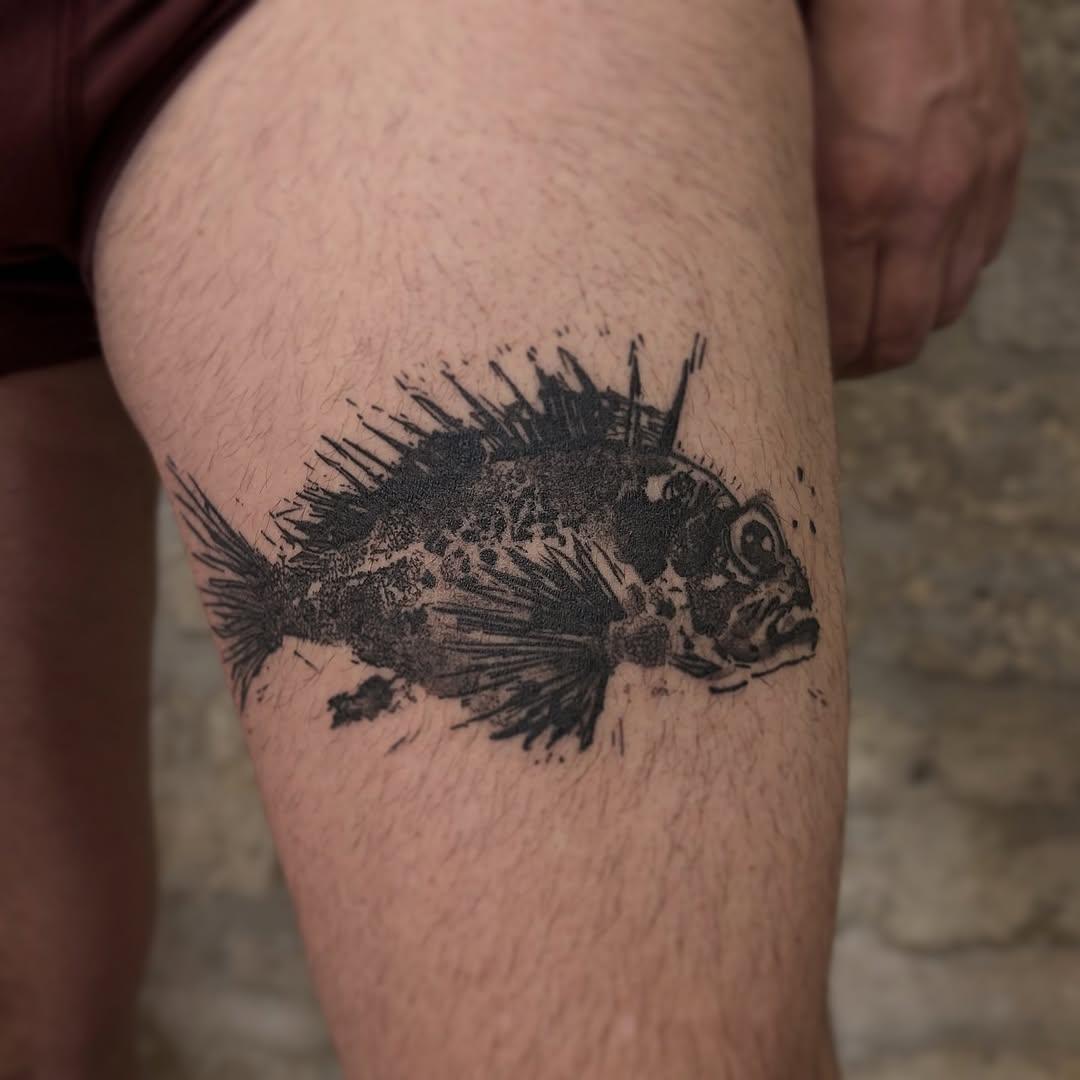 Tatouage Gyotaku poisson illustratif cicatrisé — chareulotte2.0