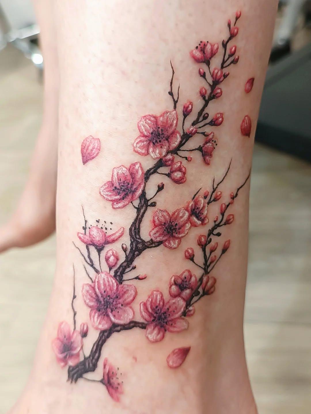 Tatouage branche de sakura aquarelle micro-réalisme — flovlttt