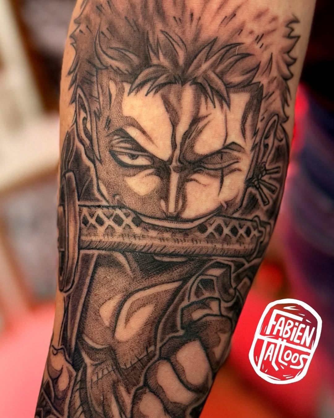 Tatouage Zoro One Piece manga black & grey — fabien_tattoos