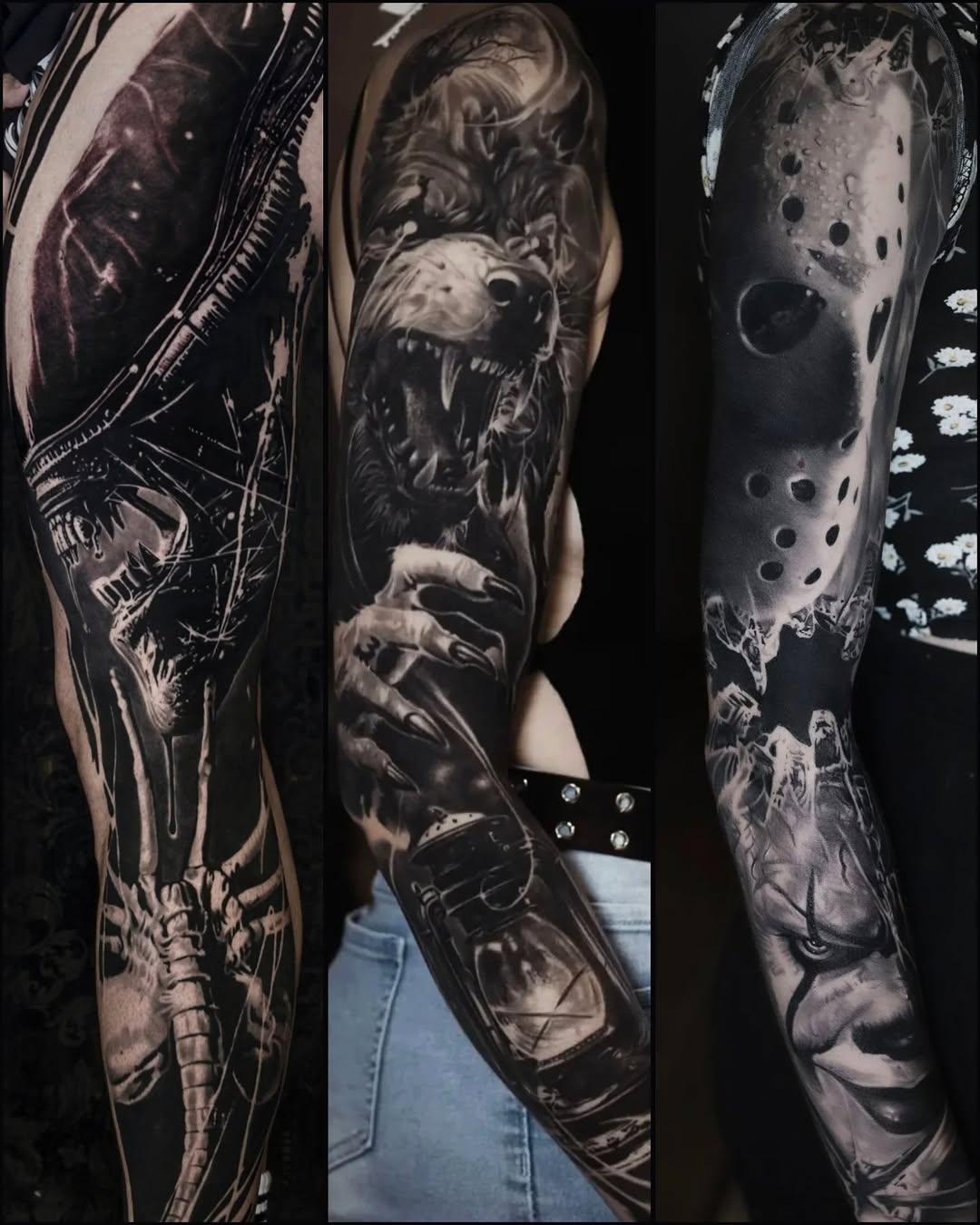 Tatouage manche bras réaliste dark — martins_tattoos